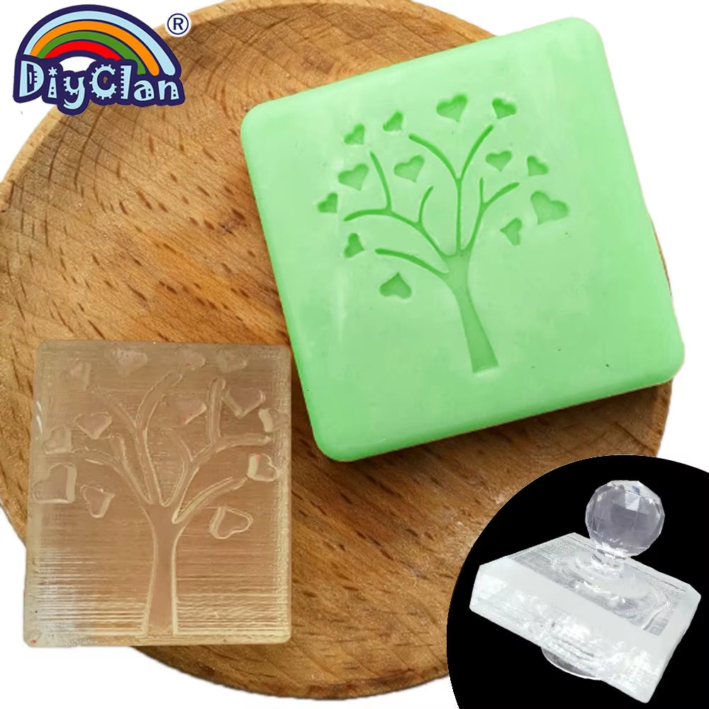 Heart Tree Design Handmade White Resin Soap Stamp Stamping Soap Mold Craft Drop Soap Chapter
