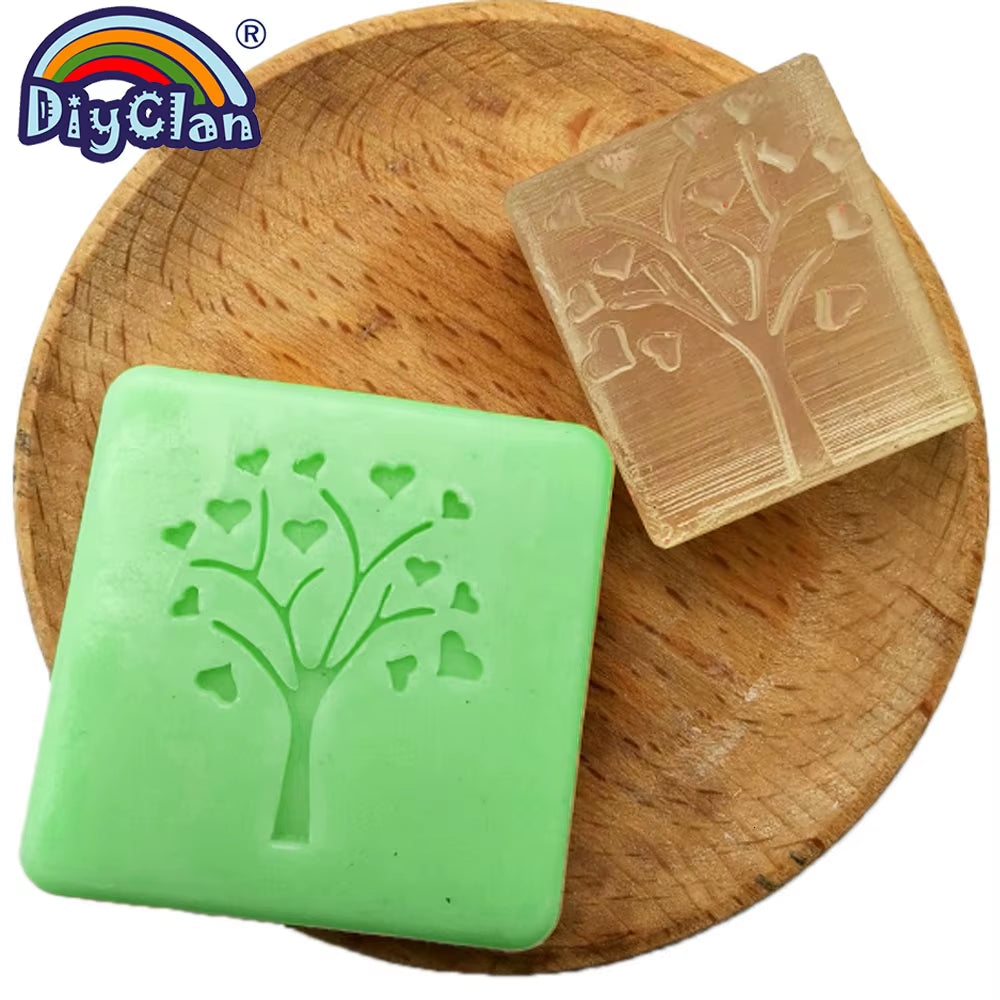 Heart Tree Design Handmade White Resin Soap Stamp Stamping Soap Mold Craft Drop Soap Chapter