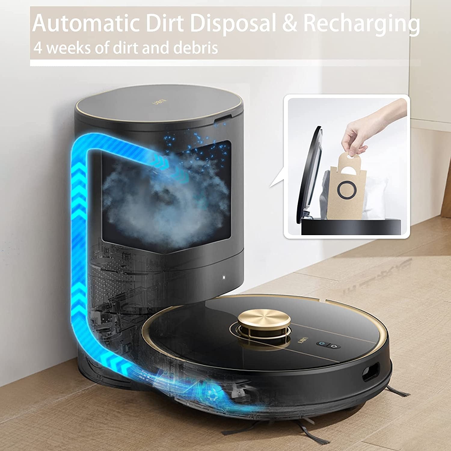 V980Plus Robot Vacuum Cleaner with Self-Emptying Dustbin - Lidar Navigation Robotic Vacuums Multi-Floor Mapping 2700Pa Strong Suction with No-Go Zones 190 Mins Runtime for Pet Hair