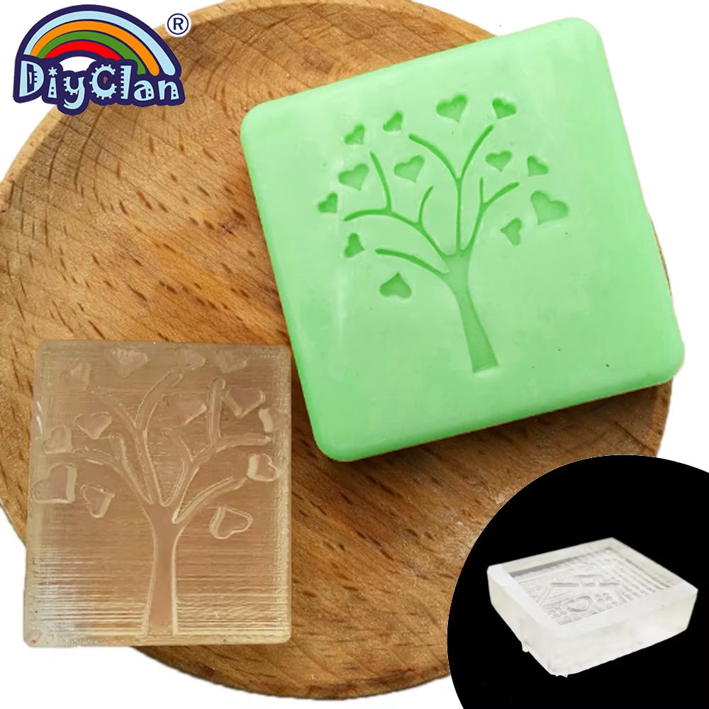 Heart Tree Design Handmade White Resin Soap Stamp Stamping Soap Mold Craft Drop Soap Chapter