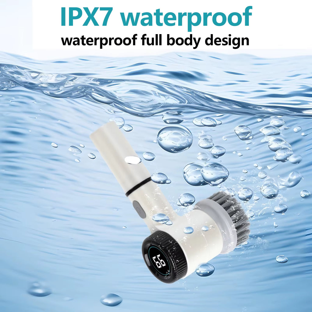 Electric Cleaning Brush, Cordless Cleaning Brush with 5 Cleaning Heads, 3 Adjustable Speeds, LED Display Cleaning Brush