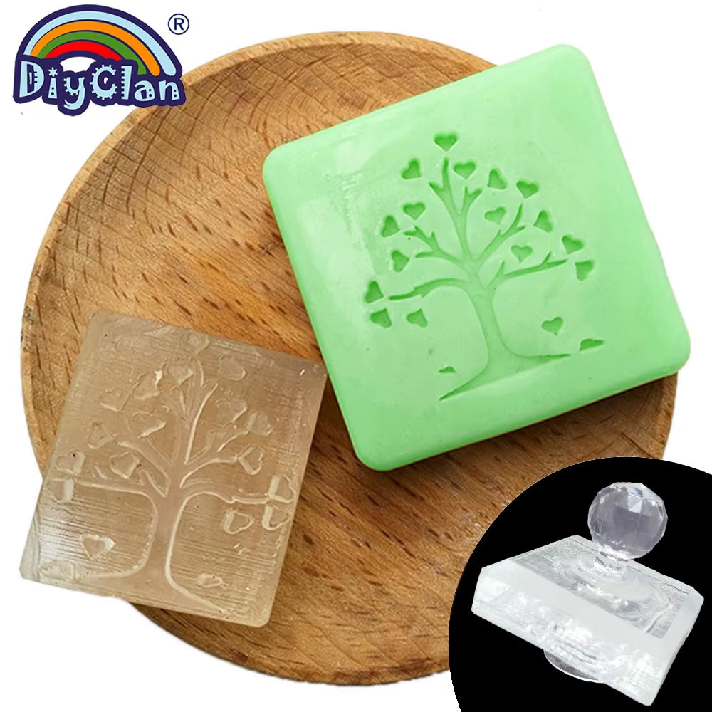 Heart Tree Design Handmade White Resin Soap Stamp Stamping Soap Mold Craft Drop Soap Chapter