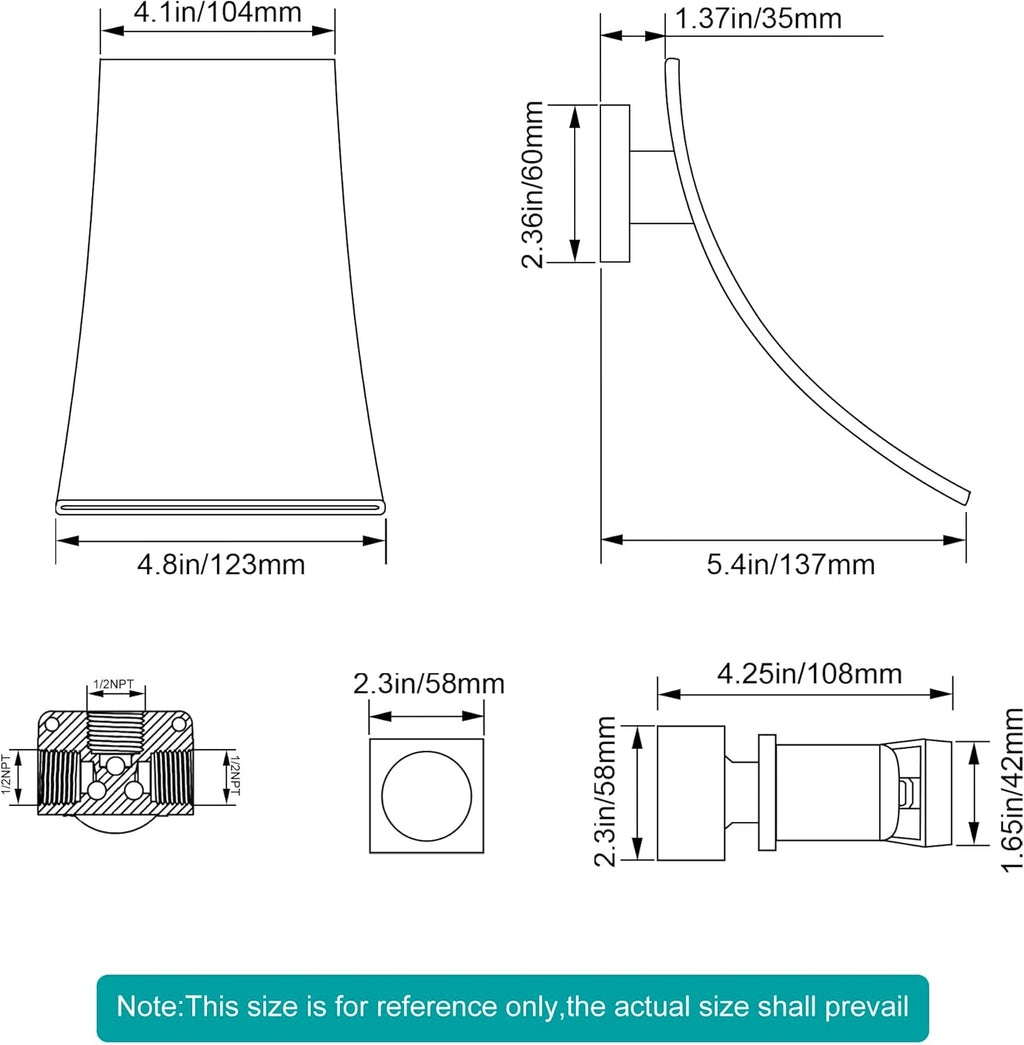 Single Handle Wall Mount Bathroom Sink Faucet, Brushed Gold Waterfall Modern Tub Faucet Set, Waterfall Spout