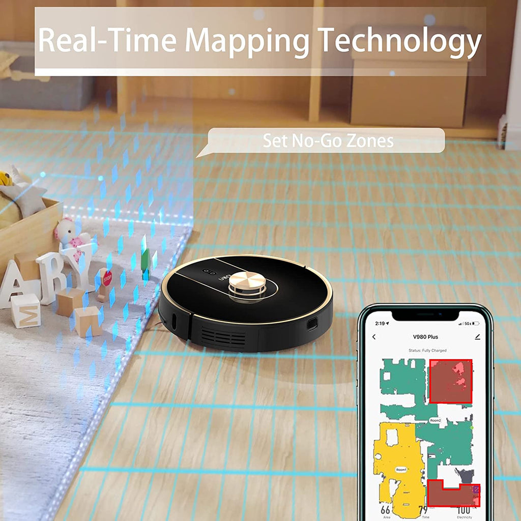 V980Plus Robot Vacuum Cleaner with Self-Emptying Dustbin - Lidar Navigation Robotic Vacuums Multi-Floor Mapping 2700Pa Strong Suction with No-Go Zones 190 Mins Runtime for Pet Hair